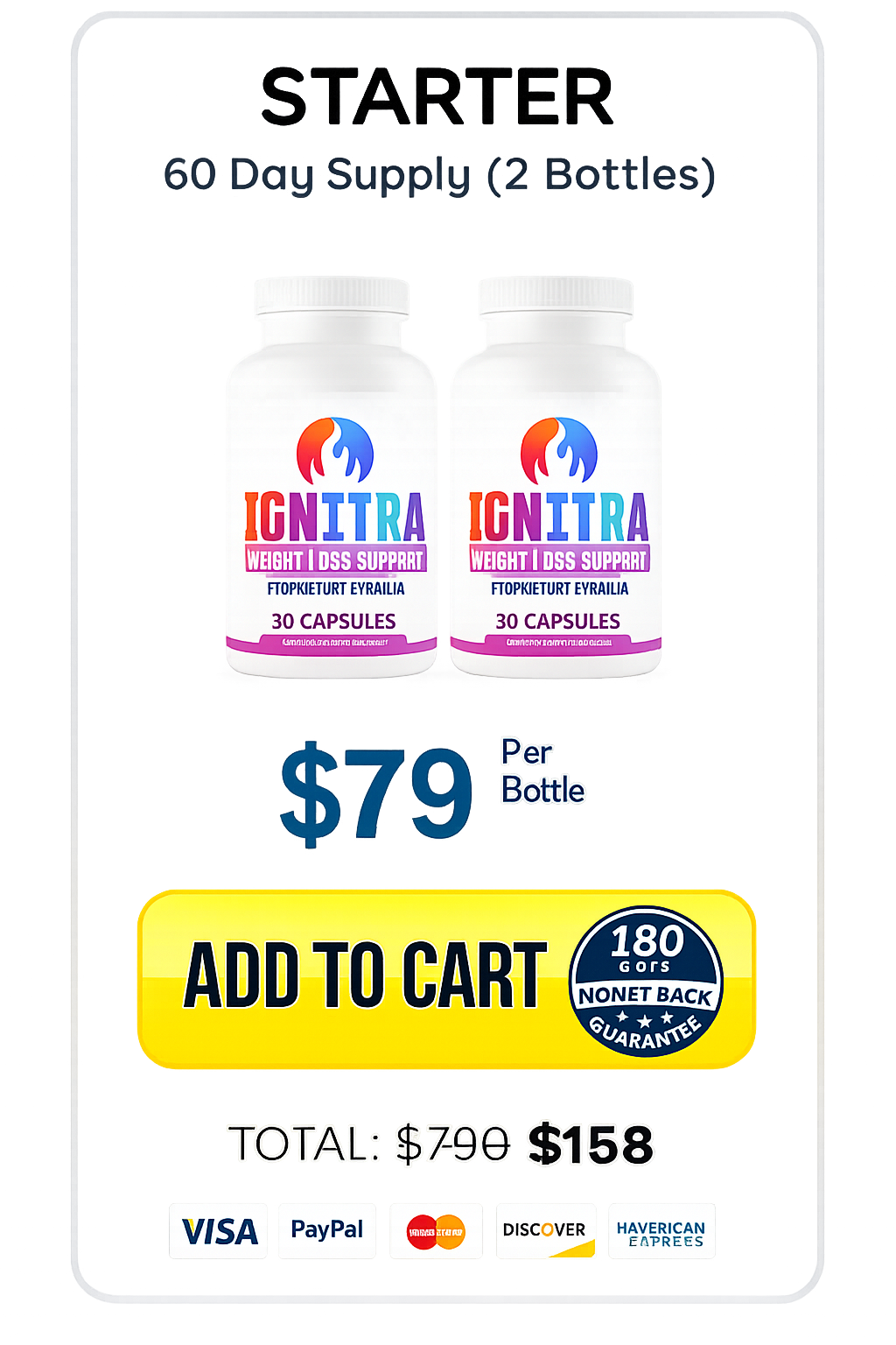 Ignitra starter package with two bottle supply designed to support healthy weight management and metabolism