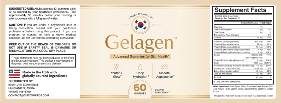 Gelagen supplement facts label